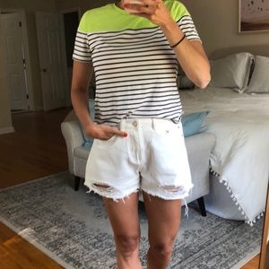 Distressed High Waisted White Jean Shorts